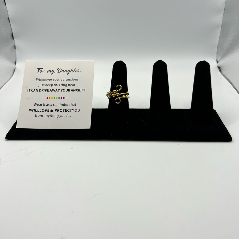 Gold Tone Fidget Ring W/10 Beads & Daughter Card NEW